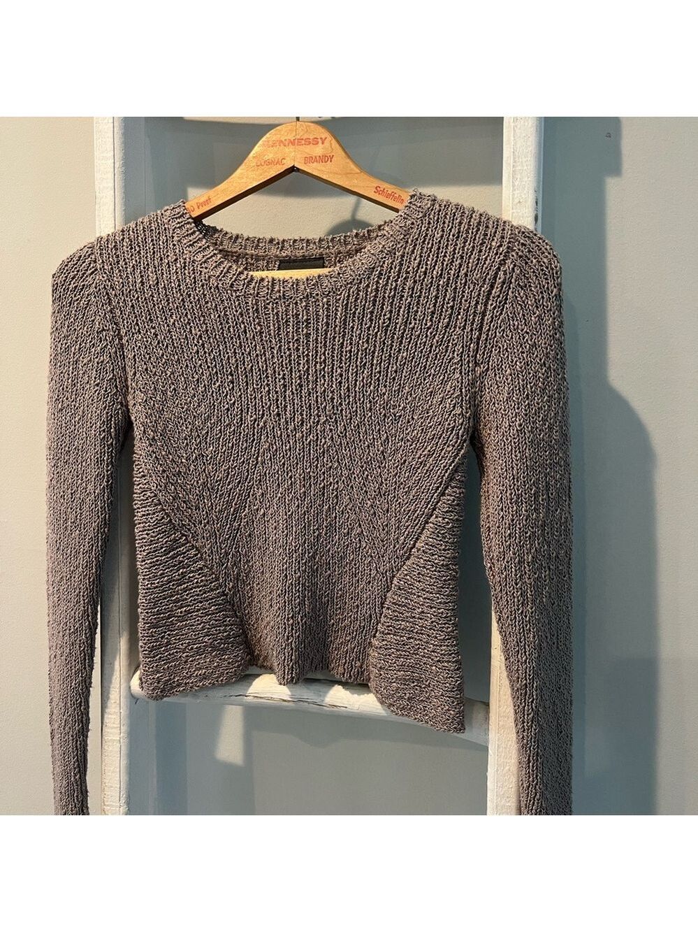 Anthropologie Friend of Mine crop textured neutral taupe stretch sweater small